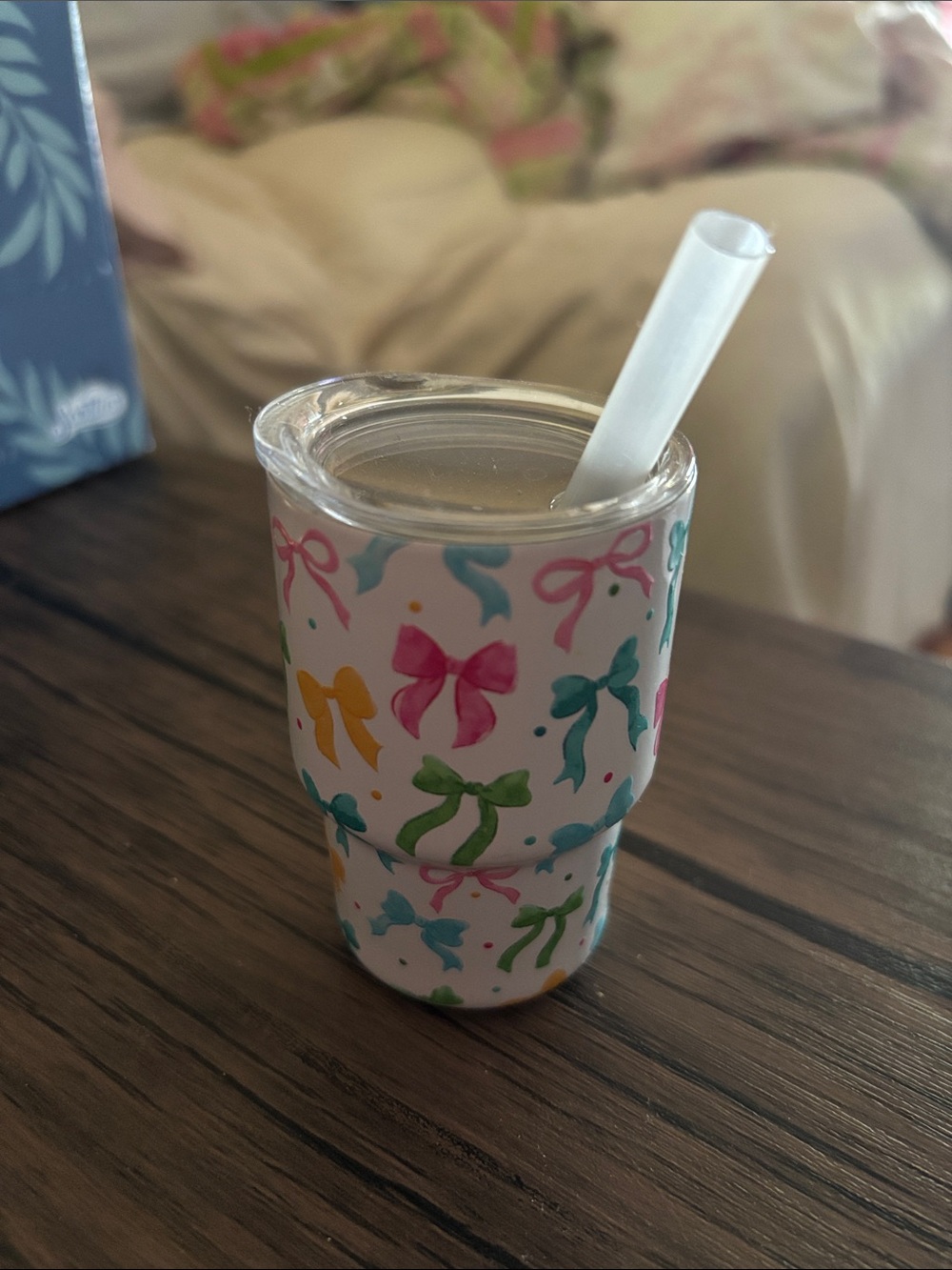 Tiny Insulated White Cup with Colorful Bow Pattern - Home Party Supplies